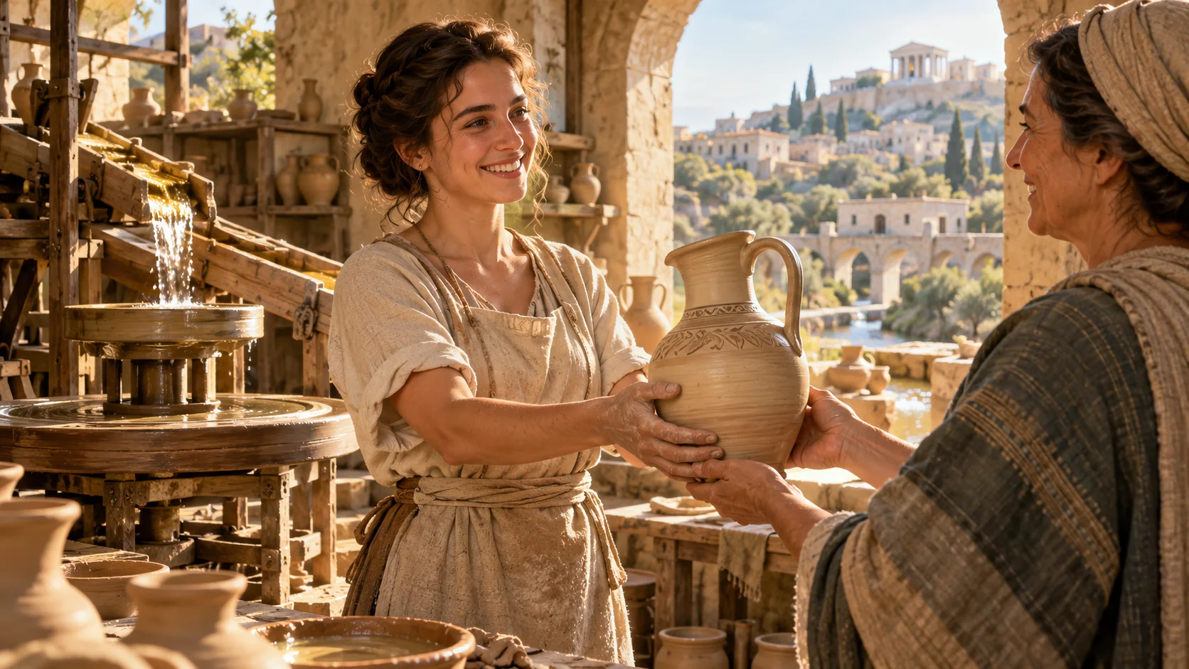 A maker shares a useful ceramic jug in a workshop powered by the spring.
